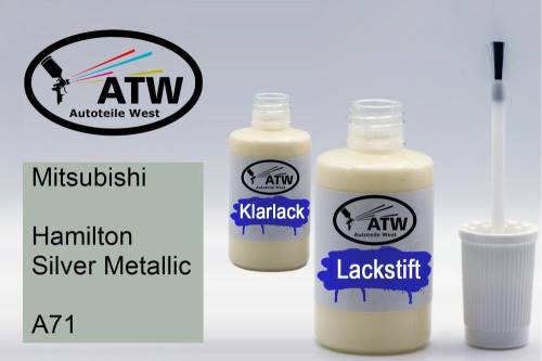 Mitsubishi, Hamilton Silver Metallic, A71: 20ml Lackstift + 20ml Klarlack - Set, von ATW Autoteile West.